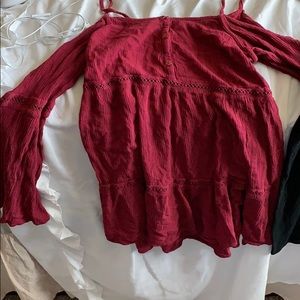 Red and Black Cold Shoulder Tops
